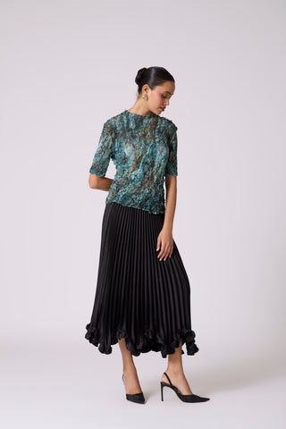 Art Print Sheer Top - Blue & Green