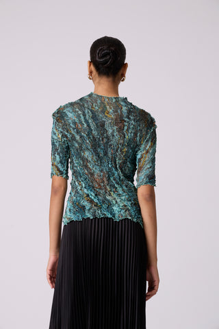 Art Print Sheer Top - Blue & Green