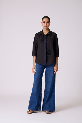 Lucien Applique Shirt - Black