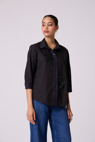 Lucien Applique Shirt - Black