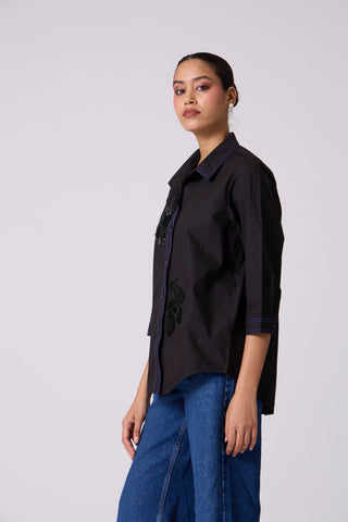 Lucien Applique Shirt - Black