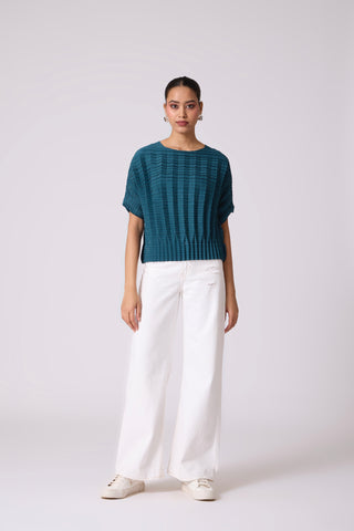 Ryna 3D Pleat Top - Teal Blue