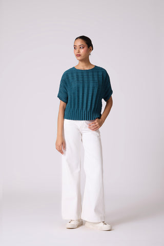 Ryna 3D Pleat Top - Teal Blue