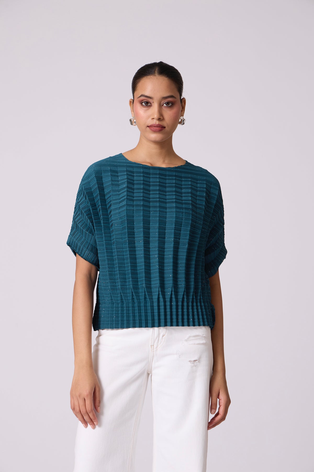 Ryna 3D Pleat Top - Teal Blue