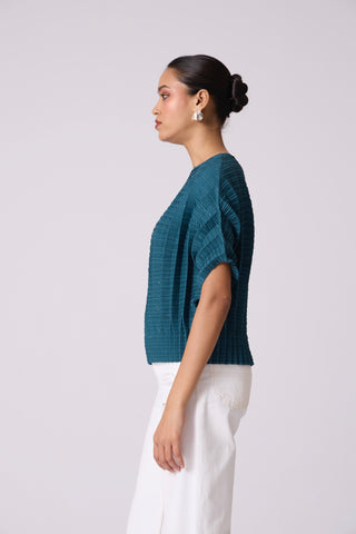 Ryna 3D Pleat Top - Teal Blue