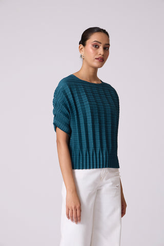 Ryna 3D Pleat Top - Teal Blue