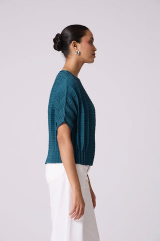 Ryna 3D Pleat Top - Teal Blue