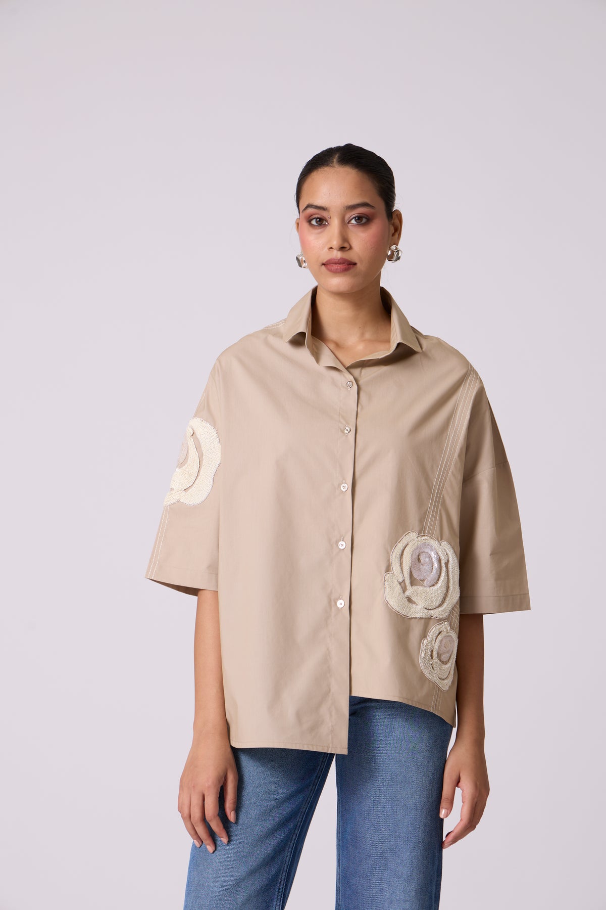 Asher Applique Shirt - Khaki