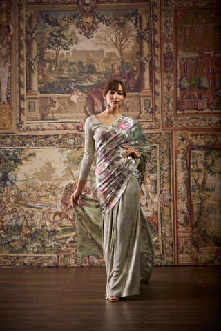 Annika Saree - Metallic Mint & Beige