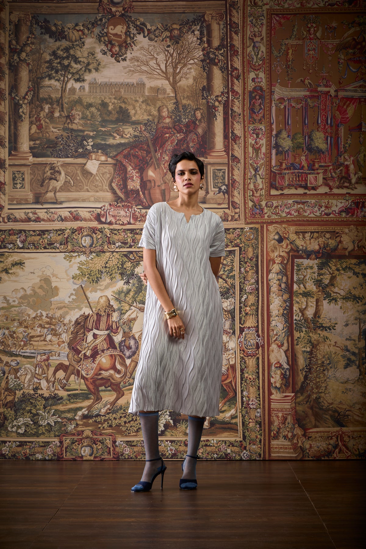 Valerie Satin Dress - Platinum Grey