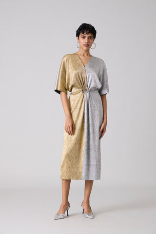 Cecil Midi Textured Metallic Dress - Silver & Gold