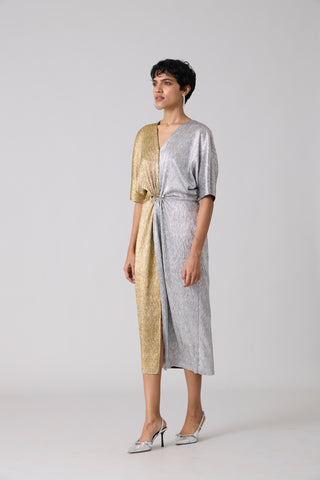 Cecil Midi Textured Metallic Dress - Silver & Gold