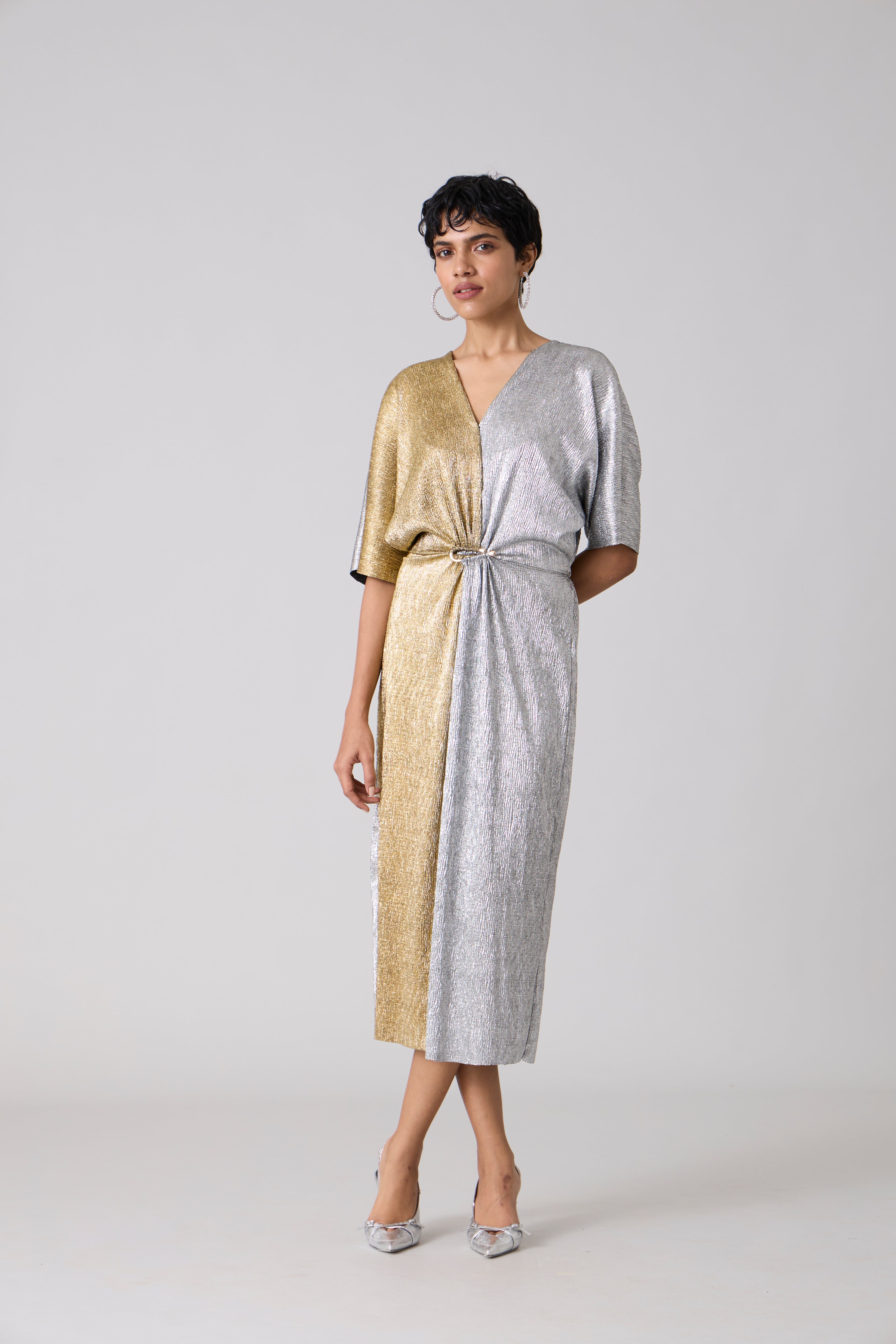 Buy Cecil Midi Textured Metallic Dress Silver Gold For Women Buy Cecil Midi Textured Metallic Dress Silver Gold For Women