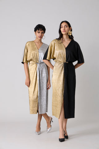 Cecil Midi Textured Metallic Dress - Silver & Gold