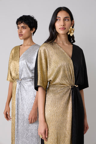 Cecil Midi Textured Metallic Dress - Silver & Gold