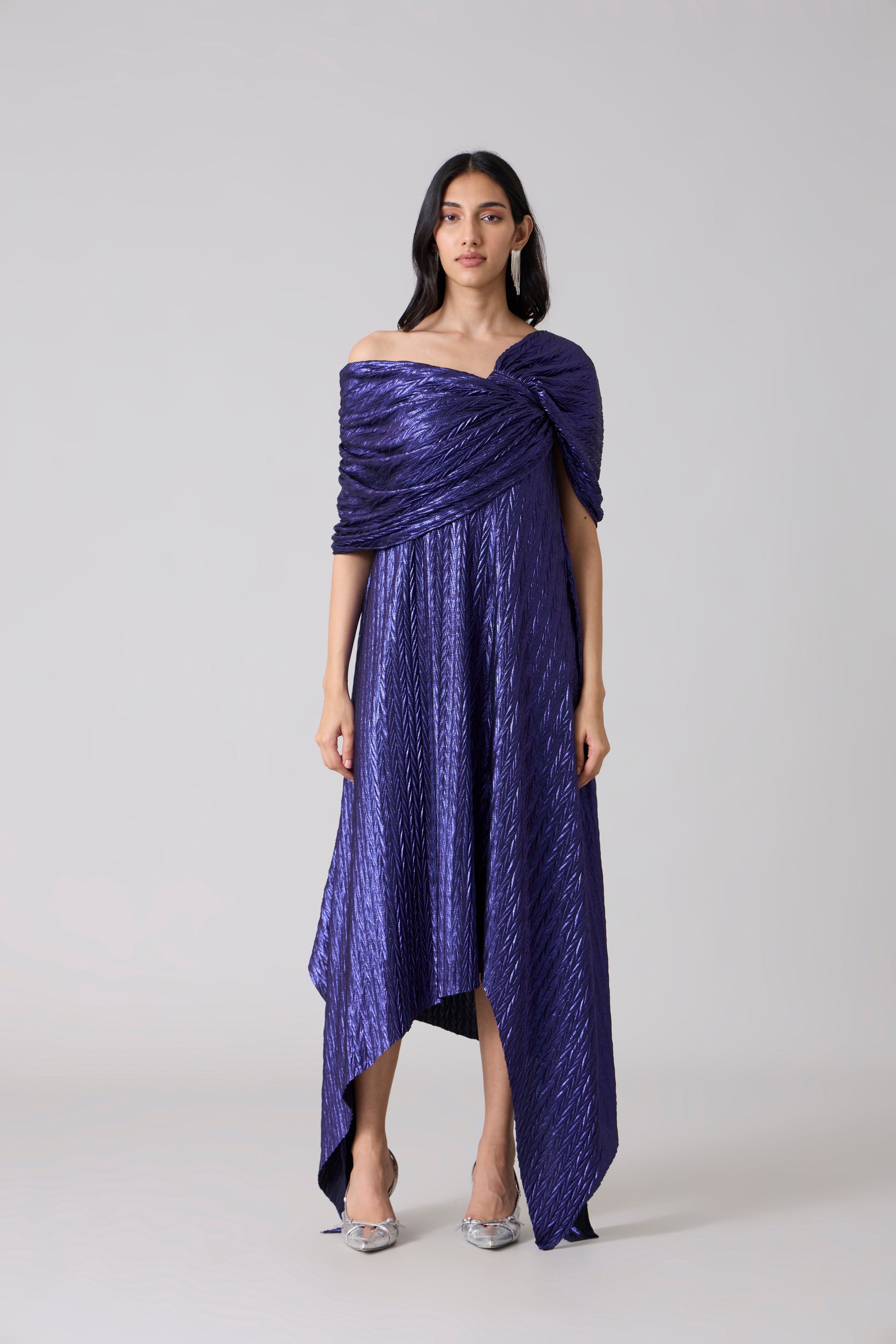 blue chevron dress Retro Striped Blue Midi Dress