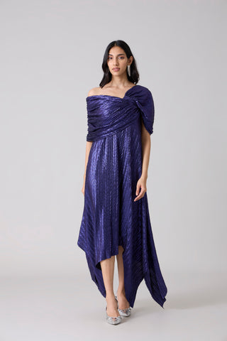 Juliana Dress - Chevron Metallic Blue