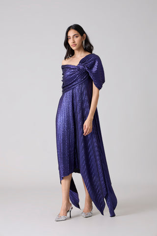 Juliana Dress - Chevron Metallic Blue