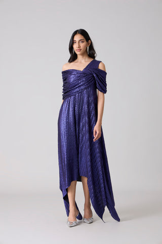 Juliana Dress - Chevron Metallic Blue