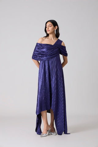 Juliana Dress - Chevron Metallic Blue