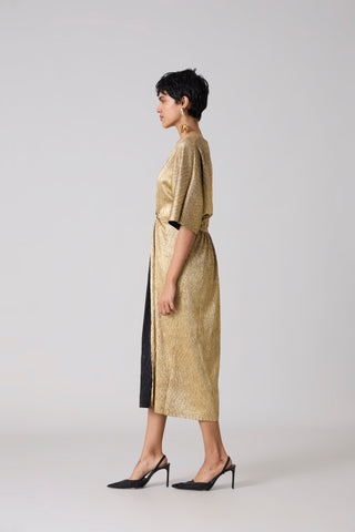 Cecil Midi Textured Metallic Dress - Gold & Black