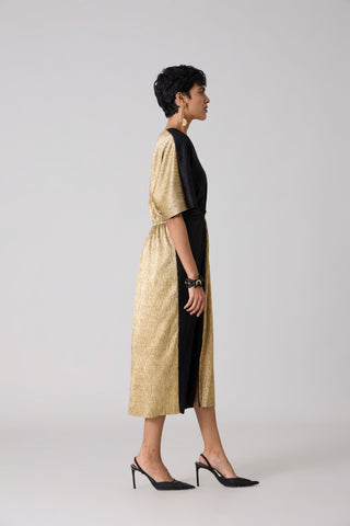 Cecil Midi Textured Metallic Dress - Gold & Black