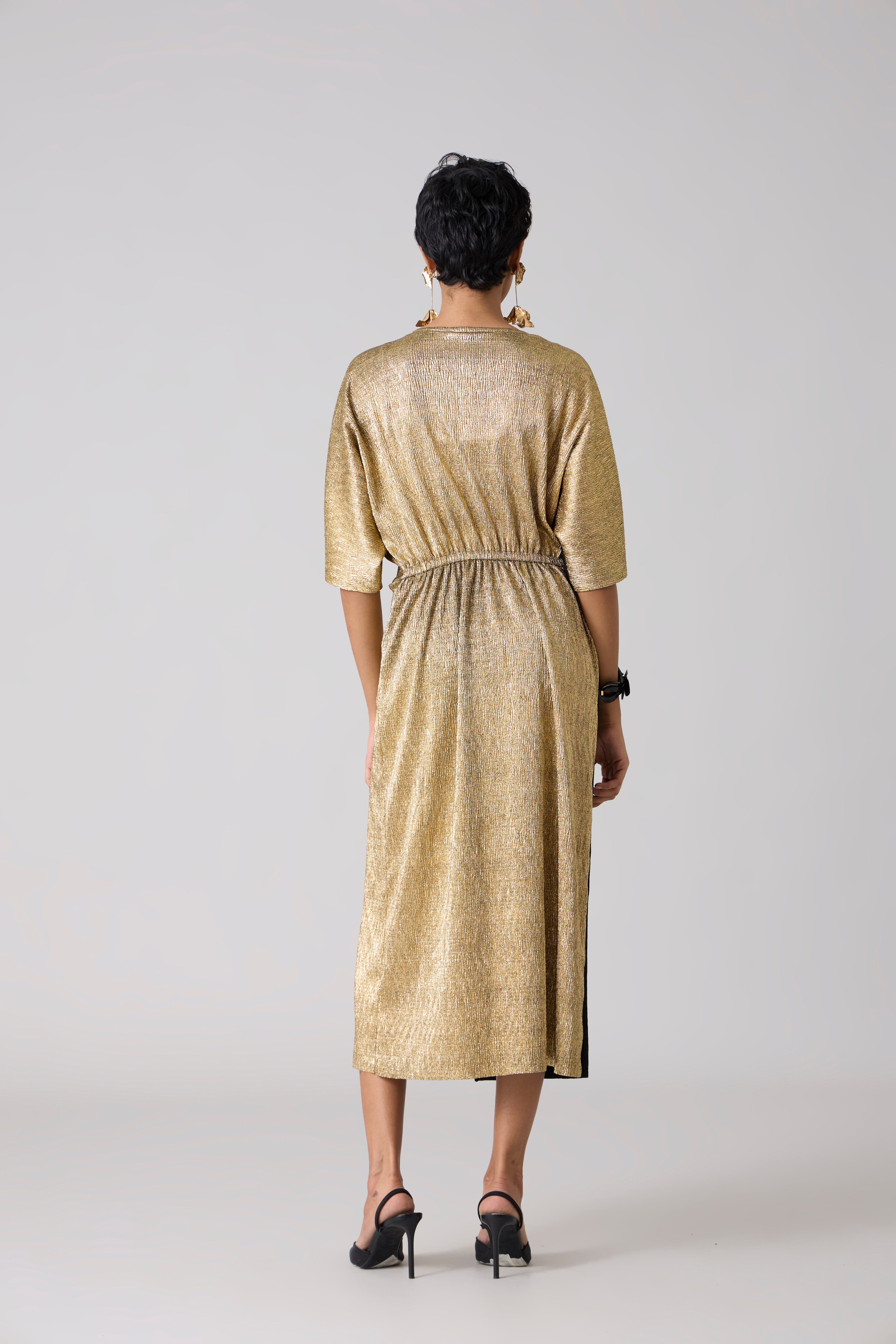 Cecil Midi Textured Metallic Dress - Gold & Black Cecil Midi Textured Metallic Dress - Gold & Black