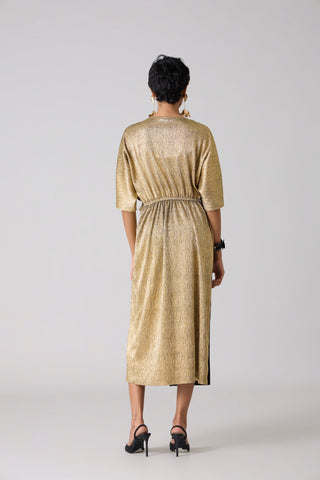 Cecil Midi Textured Metallic Dress - Gold & Black