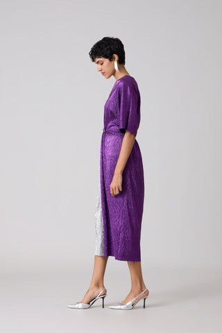 Cecil Midi Textured Metallic Dress - Purple & Silver