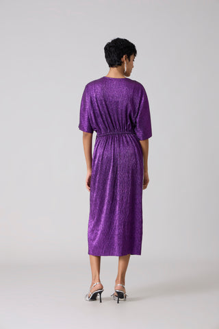 Cecil Midi Textured Metallic Dress - Purple & Silver