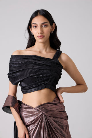 Arabella Crop Top - Micropleated Black