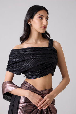 Arabella Crop Top - Micropleated Black