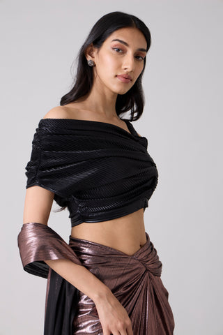 Arabella Crop Top - Micropleated Black