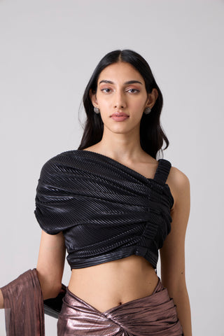 Arabella Crop Top - Micropleated Black