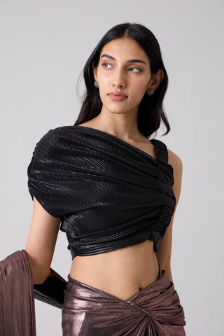 Arabella Crop Top - Micropleated Black