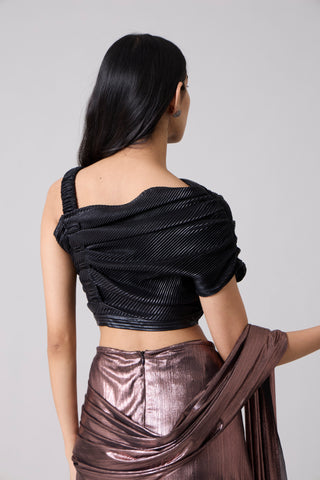 Arabella Crop Top - Micropleated Black