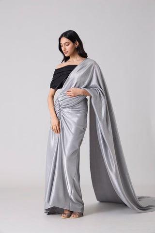 AYRA Saree - Micropleated Silver