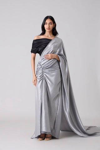 AYRA Saree - Micropleated Silver