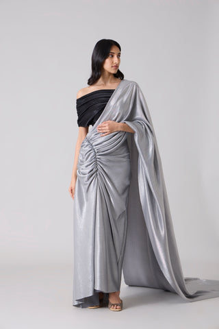 AYRA Saree - Micropleated Silver