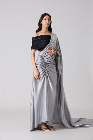 AYRA Saree - Micropleated Silver