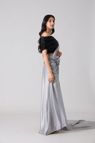 AYRA Saree - Micropleated Silver