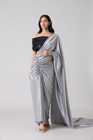 AYRA Saree - Micropleated Silver