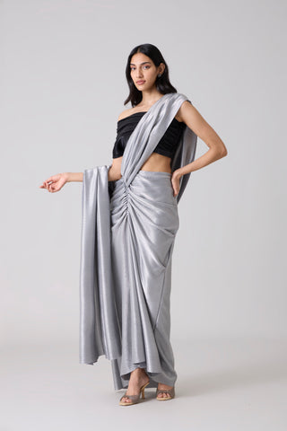 AYRA Saree - Micropleated Silver