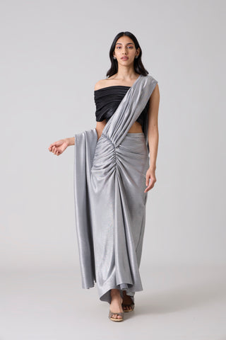 AYRA Saree - Micropleated Silver