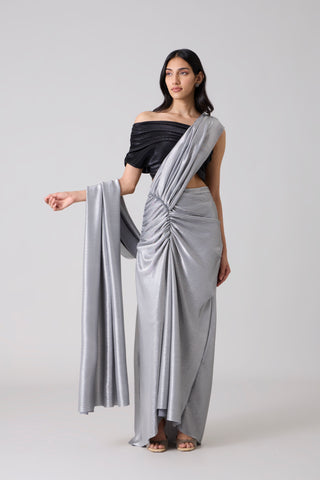 AYRA Saree - Micropleated Silver