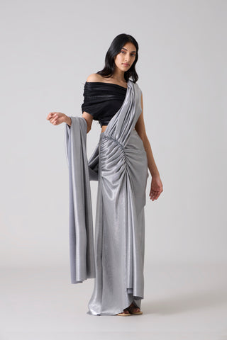 AYRA Saree - Micropleated Silver