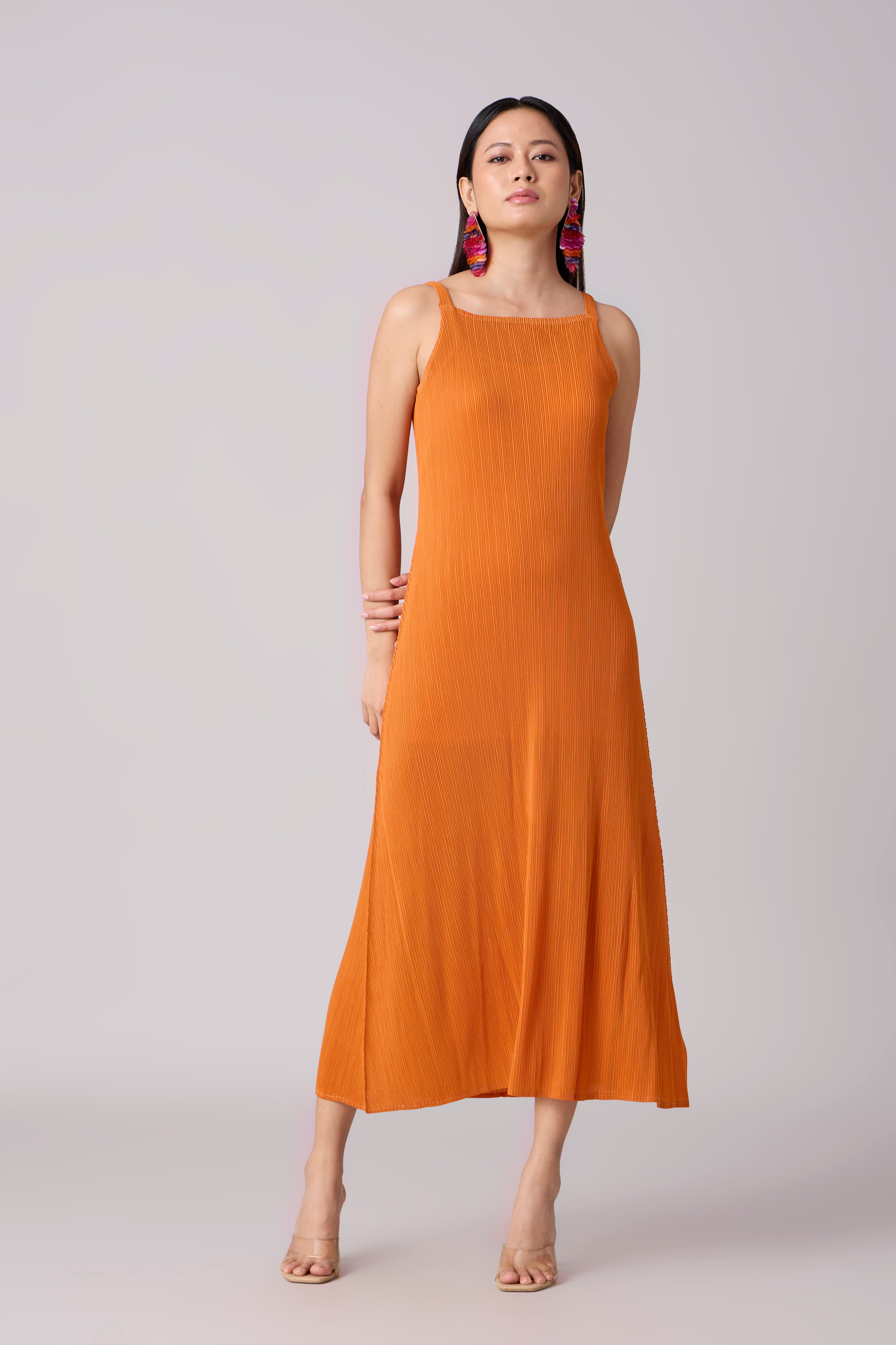 Willa Pleated Dress - Orange