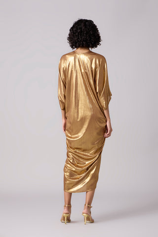 Aika Metallic Rouche Dress - Gold
