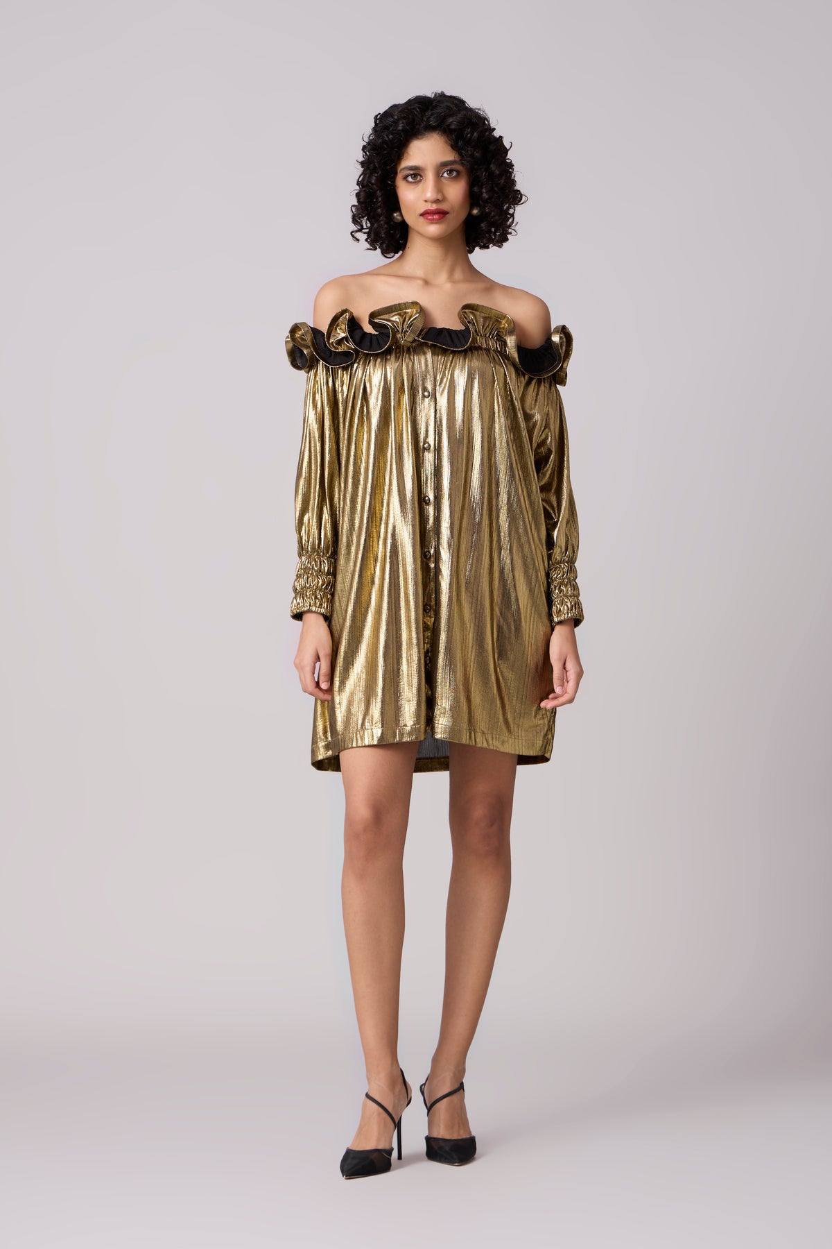 Gia Metallic Dress - Dark Gold