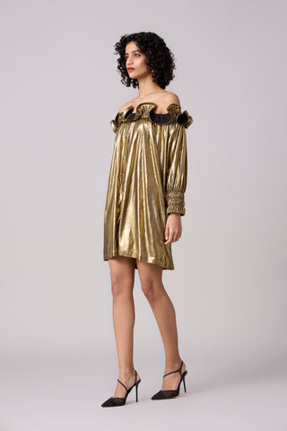 Gia Metallic Dress - Dark Gold